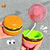 Rechargeable Hamburger Mini Fan, Creative Cute Toy Fan with Mirror, 3-Speed Mode, Small Gift for Family and Friends in Summer.