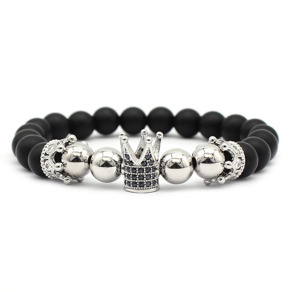 Double Crown Zirconia Bracelet with Micro-inlaid Copper Frosted Buddhist Beads
