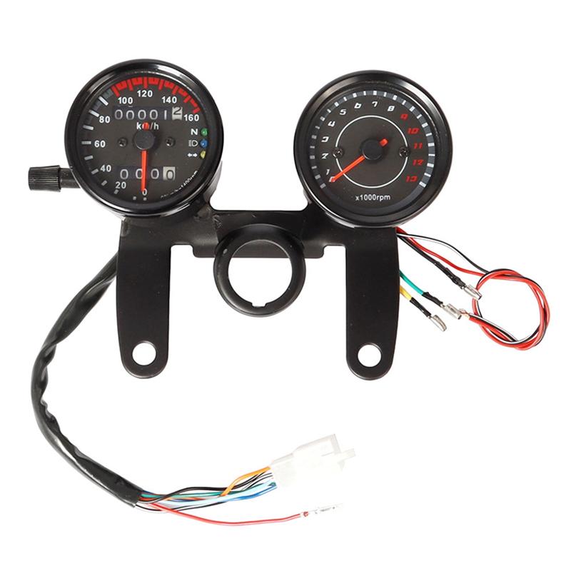 ABLZ-1 Piece Universal Motorcycle Speedometer Odometer LED Backlight Tachometer Black