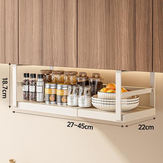 Expandable Under Shelf Storage Rack Punch-free Hanging Slide-in Under Shelf Cabinet Organizer Stainless Carbon Steel Pantry Countertop Spice Holder