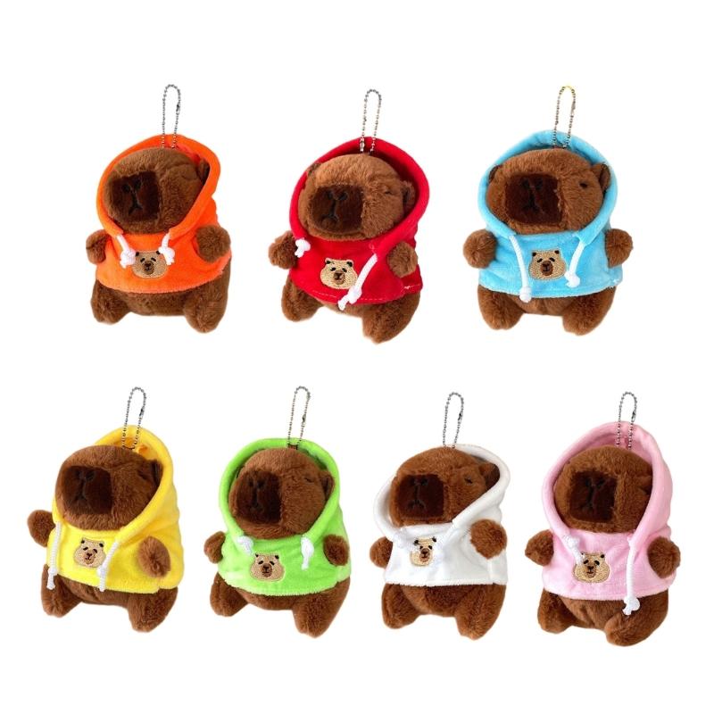 Sweet Plush Hoodies Capybara Keychain Pendant Lovely Hangings Decorations Keyring Charm for Purse Bag Backpack Handbag