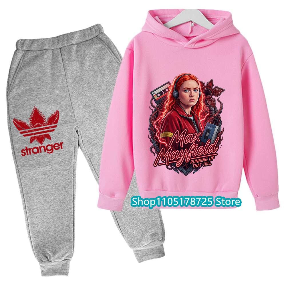Snygg Huvtröja Set för Barn med Stranger Things Demogorgon Tryck, Bekväma och Trendiga Barnkläder för