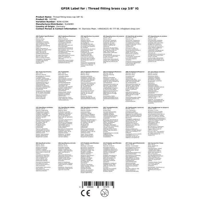 Raccord Laiton 3/8, Bouchon Fileté Laiton pour Plomberie