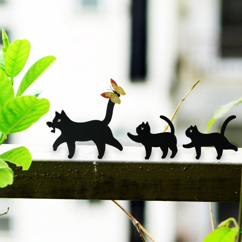 3Pcs Set Cute Black Cat Silhouette Butterfly Decorative Animal Garden Ornaments  Home Decoration
