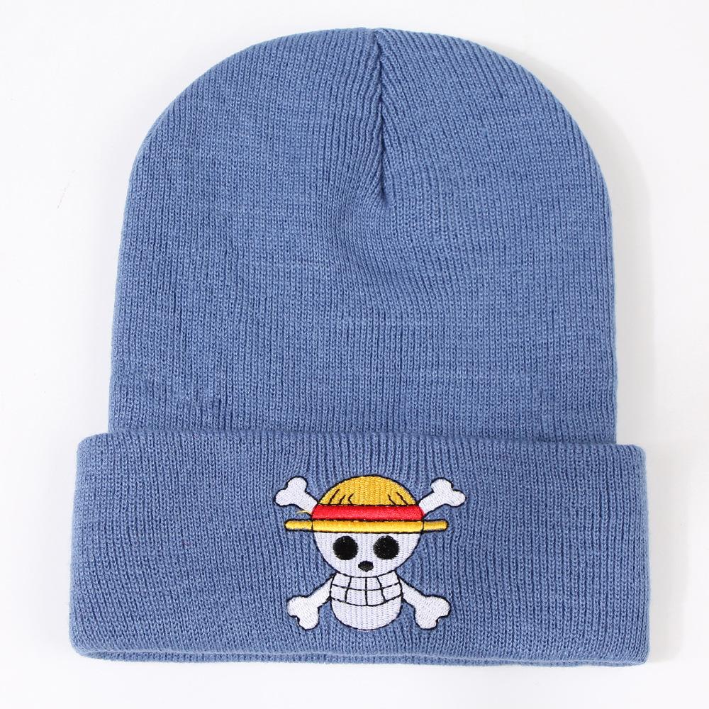 

Крутая Изысканная Шапка Вышивка Ван Пис Унисекс Теплая Без Полей Шапка-Бини Вязаная синий