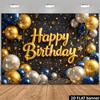 2D Plane Universal Birthday Party Background Cloth - Dark Blue Background with Star and Moon Design in Gold Foil Patternzyc
