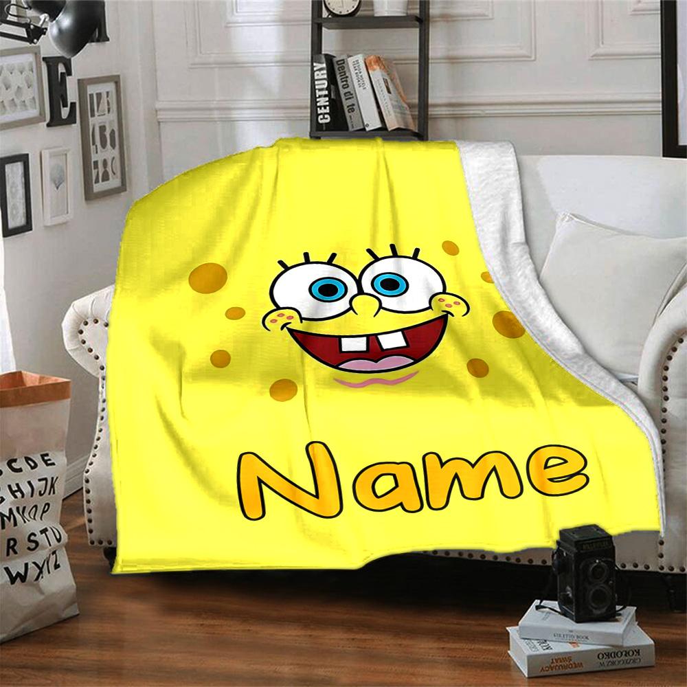 Custom Name Spongebob Forest flannel Blanket for Super Soft Cute Comfort Blanket for Travel Bedding Couch Sofa Blanket