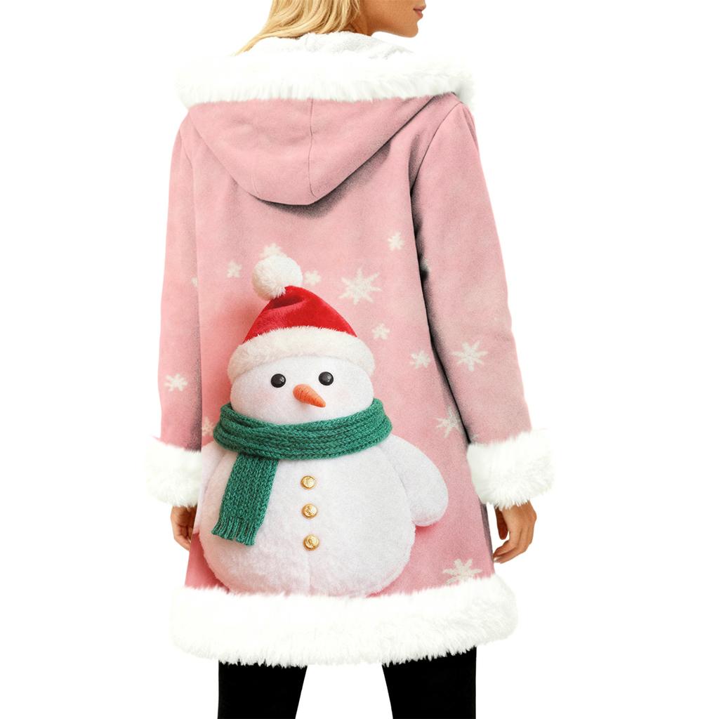 Unisex Casual And Fashionable Plush Collar Hooded Long Sleeved Christmas Printing Jacket