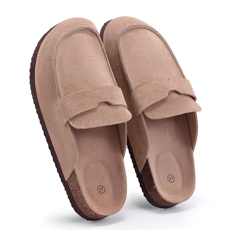 Fashion Kidmi Women's Slippers Indoor And Outdoor New Cork Sole Genuine Cow Suede Clogs Comfortable Beach Slippers Popular Potato Shoes