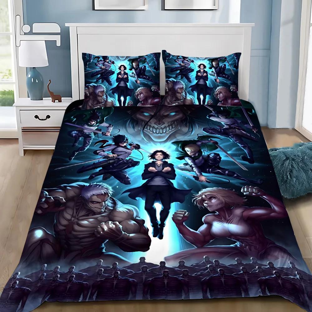 Cartoon Anime Attack On Titan Duvet Cover Pillowcase Bedding Set Adult Boy Girl Bedroom Decoration Children Single Double Size