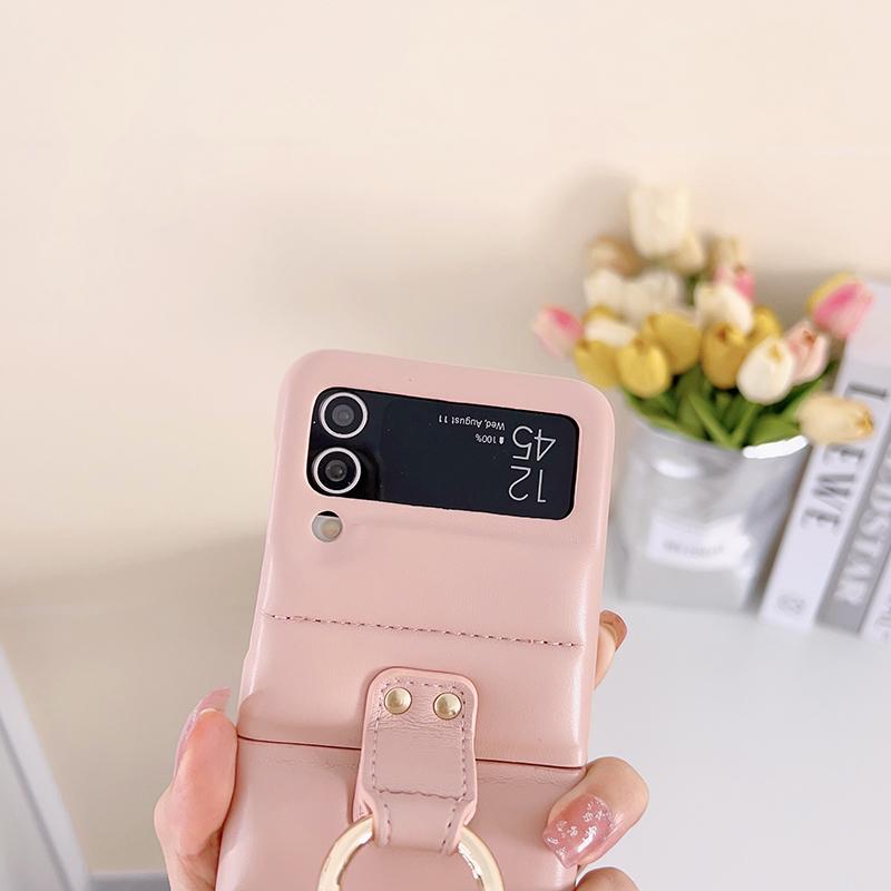 Down Jacket Air Cushion Ring Holder Shoulder Strap Lanyard PU Leather Phone Cover For Samsung Galaxy Z Flip 5 4 Z Flip 3 5 5G Case