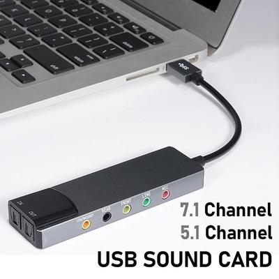 Plug Play Audio Adapter Aluminum Alloy 7.1 5.1 Channel External Audio Converter Usb Sound Card Adapter for Windows Mac Os 3-in