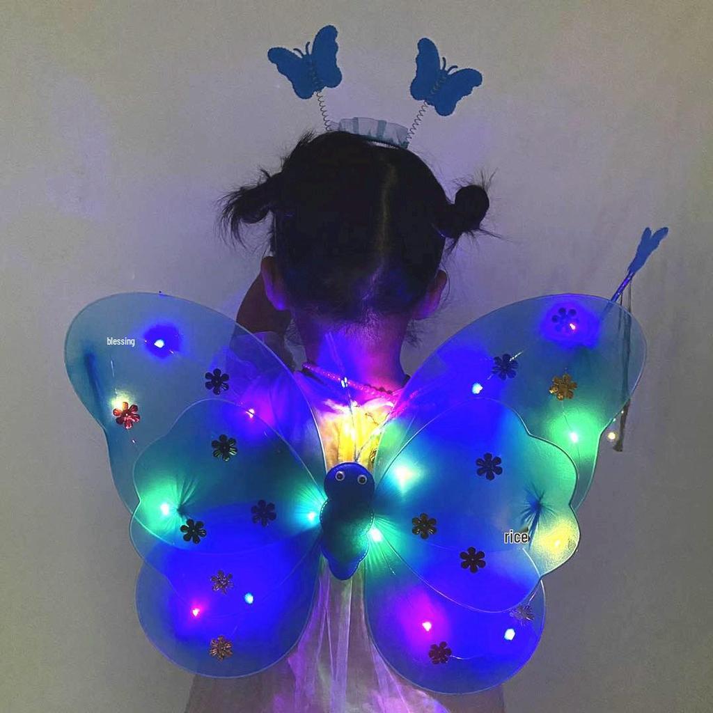Illuminated Butterfly Wings Set: Light-Up Three-Piece for Children's Performances and Night Markets