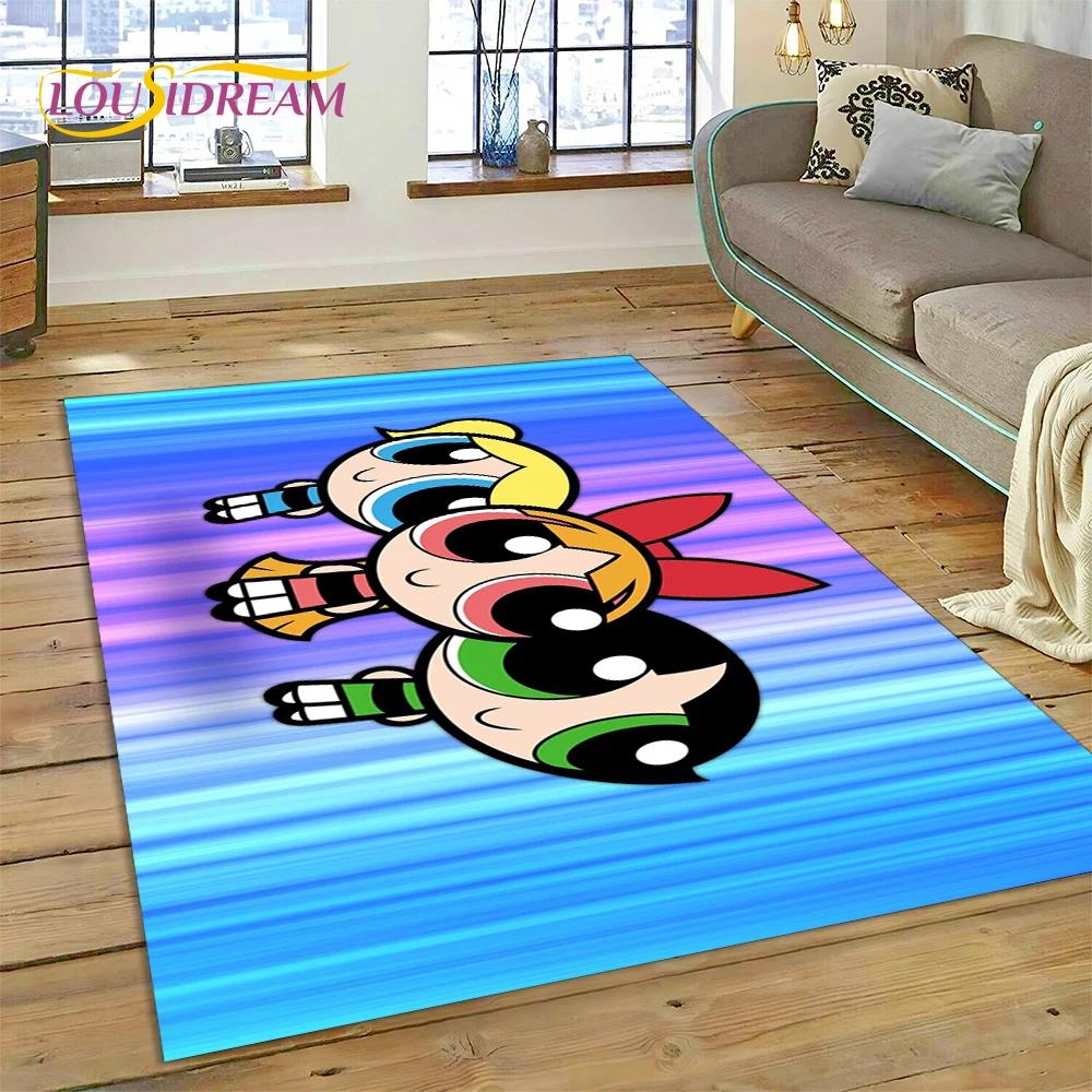 Animacinis Mielas P-Powerpuff Mergaitės Kilimas Kilimėlis Miegamajam Svetainei Namų Sofos Dekoravimas, Vaikų Žaidimų Didelis Dekoras Grindų Kilimėlis Dovana