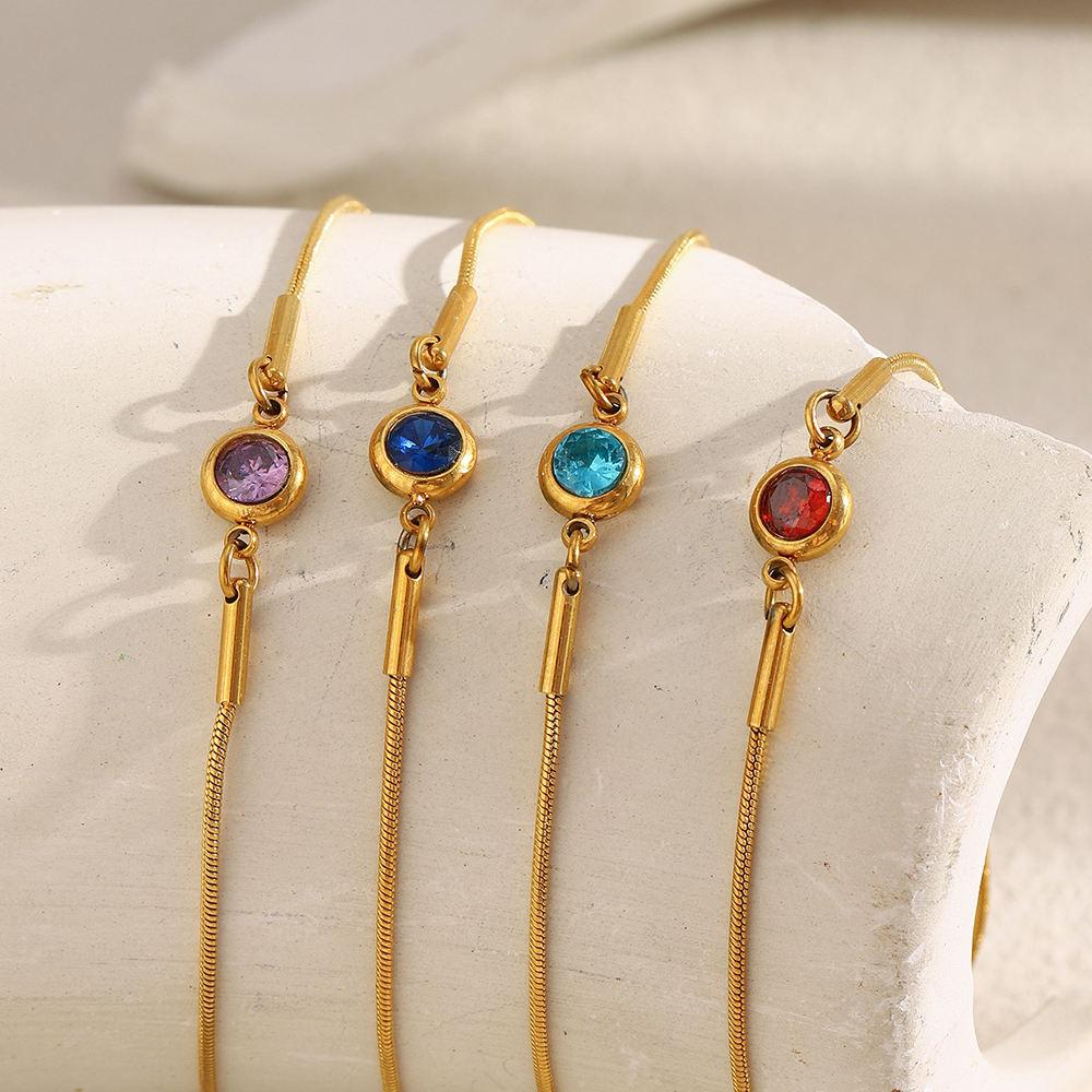 Snake Chain Bracelet Dainty Birth Stone Zircon Jewelry Set Gold Plated Stainless Steel Bracelets Set