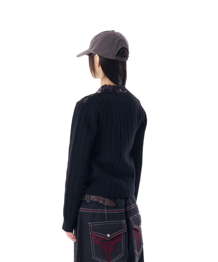 Aakam Camouflage Knit Zip-Up Cardigan (Black)