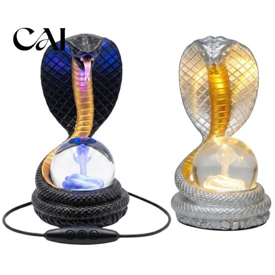 Office Table Decor Snake Shaped Desk Lamp, Resin LED Light with RGB Color USB Powered Night Lamp Changing, Faux Crystal Ball for Bedroom Gaming