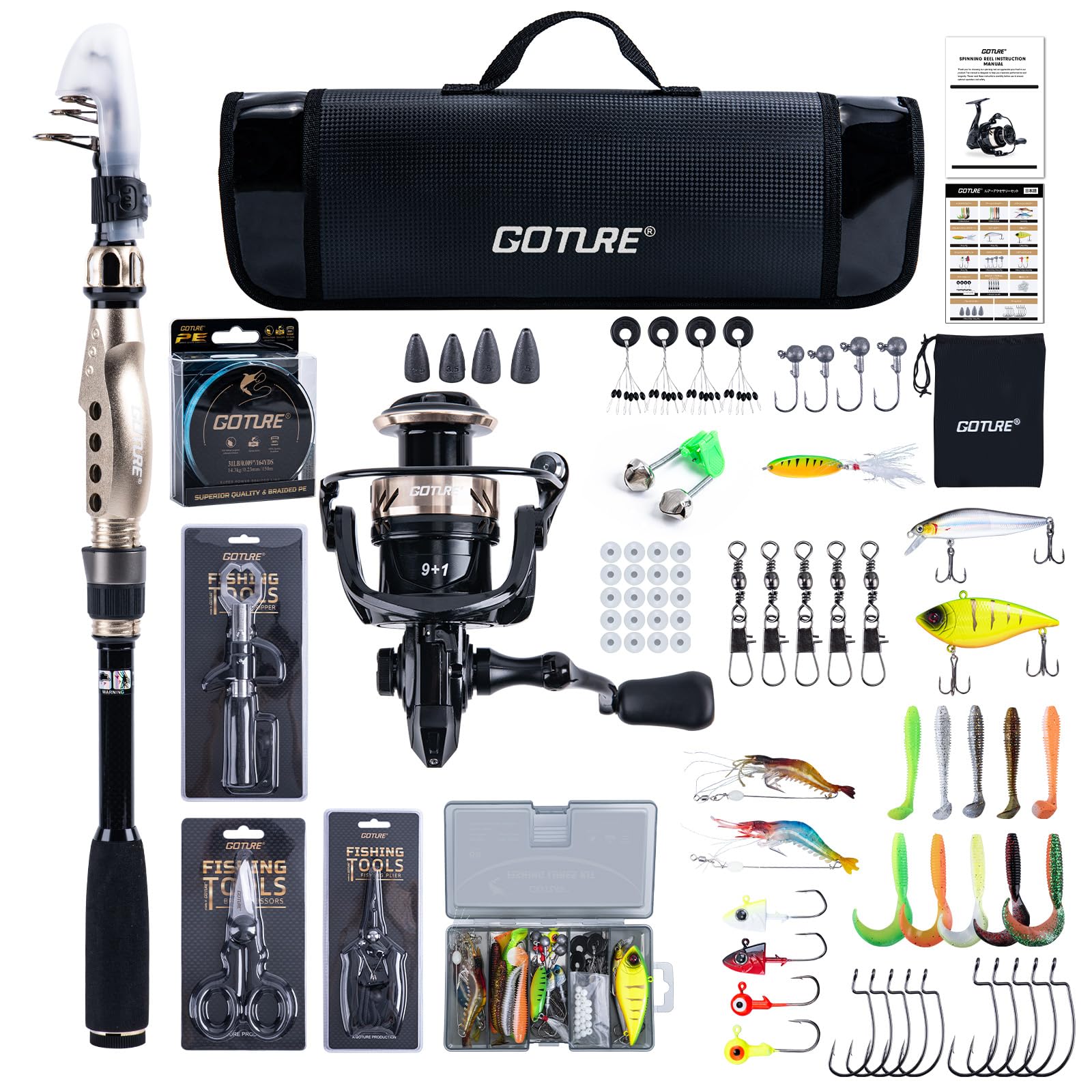 

Goture Wuzhuangyuan Телескопическое Одночастное Удилище Катушка Телескопическое Удилище со Спиннинговой Катушкой 600D ПВХ Чехол для Переноски Дорожный Набор для Начинающих 2,7 м +