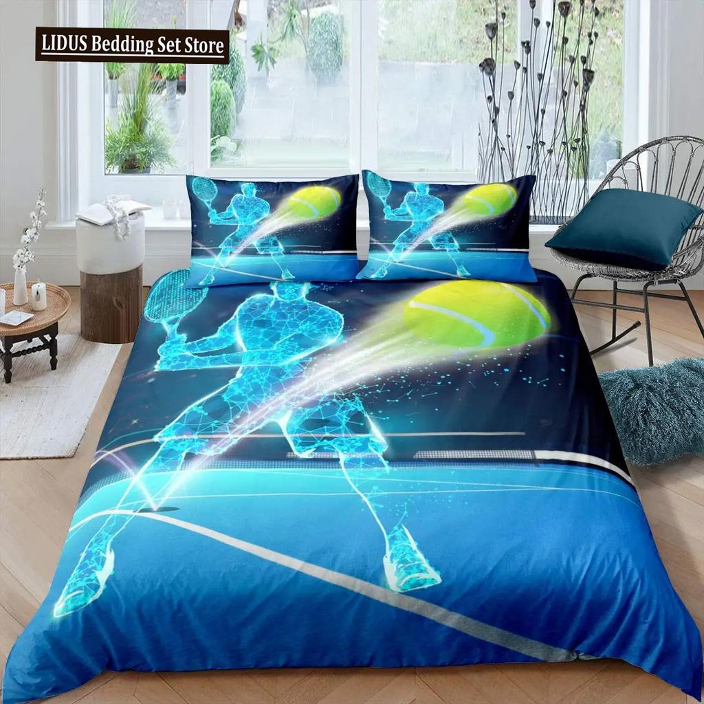 Tennis Ball Duvet Cover Set Sports Game Themed Bedding Set Twin Size For Boys Teens Adult Tennis Racket Ball Comforter Cover