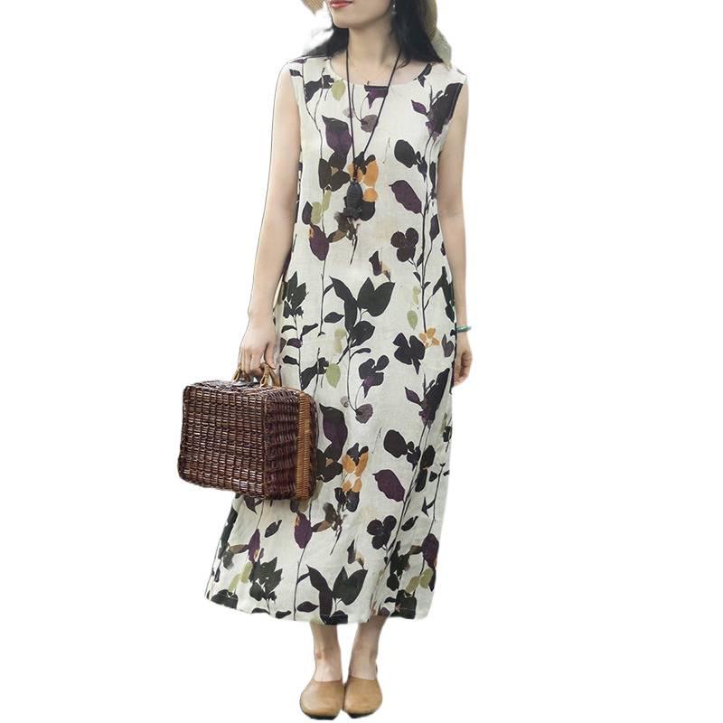 2026 Summer Cotton Linen Sleeveless Loose Fit Artistic Slimming Dress for Women