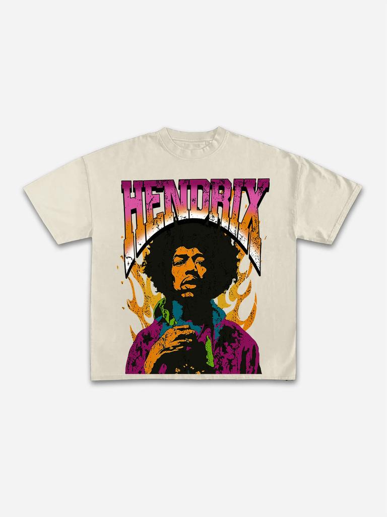 Jimi Hendrix Hip Hop Street mens Retro 100cotton Y2K West Coast style man fashion oversized Tshirt Casual Loose streetwear