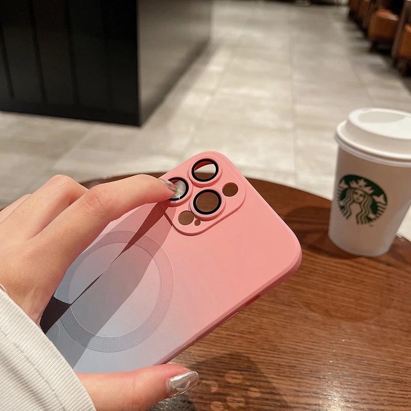 Luxury Magsafe Wireless Charge Gradient Pattern Case For iPhone 11 12 13 14 15 16 Pro Max Plus Magnetic Soft Bumper Cases Cover