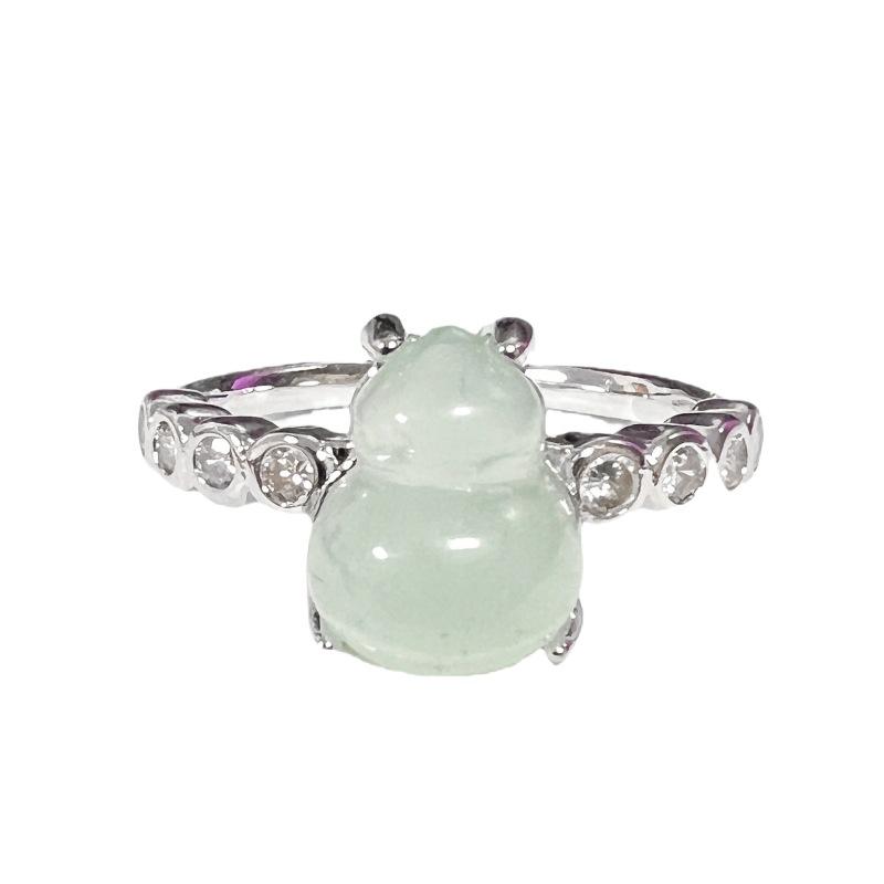 Gourd Imitation Jadeite Open Ring Women'S Niche Design High-End Light Luxury Full Diamond Zircon Ring