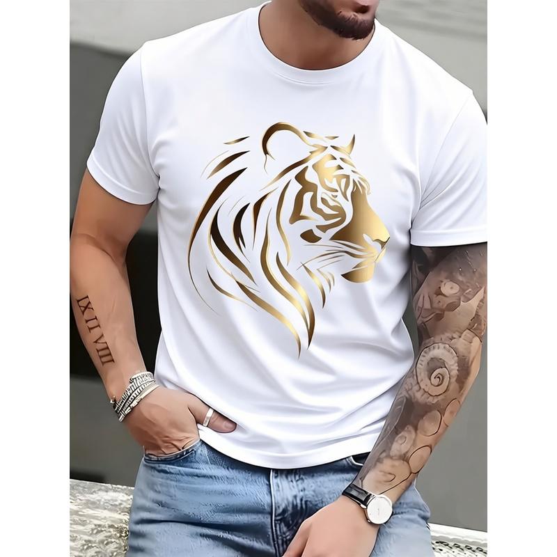 Men'S Lion Print T-Shirt - Comfortable And Breathable Crew Neck Tee, Relaxed Fit Casual Shirt for Daily And Sports Use - Perfect Present for Animal