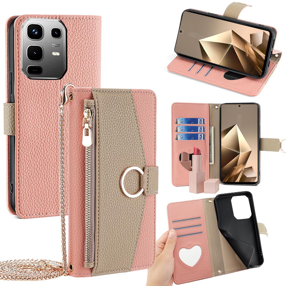 For Infinix Note 50 4G Case Mirror Wallet Leather Phone Cover with Chain Shoulder Strap