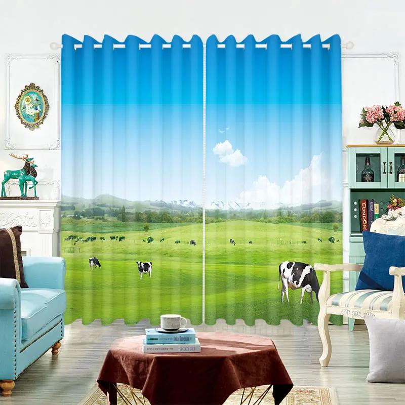 

New Modern High Light Blocking Curtain Sunflower Cherry Blossom Landscape Children Room Bedroom Living Room Thick Blackout Drape New W55 X H120cm X 2&HOOK