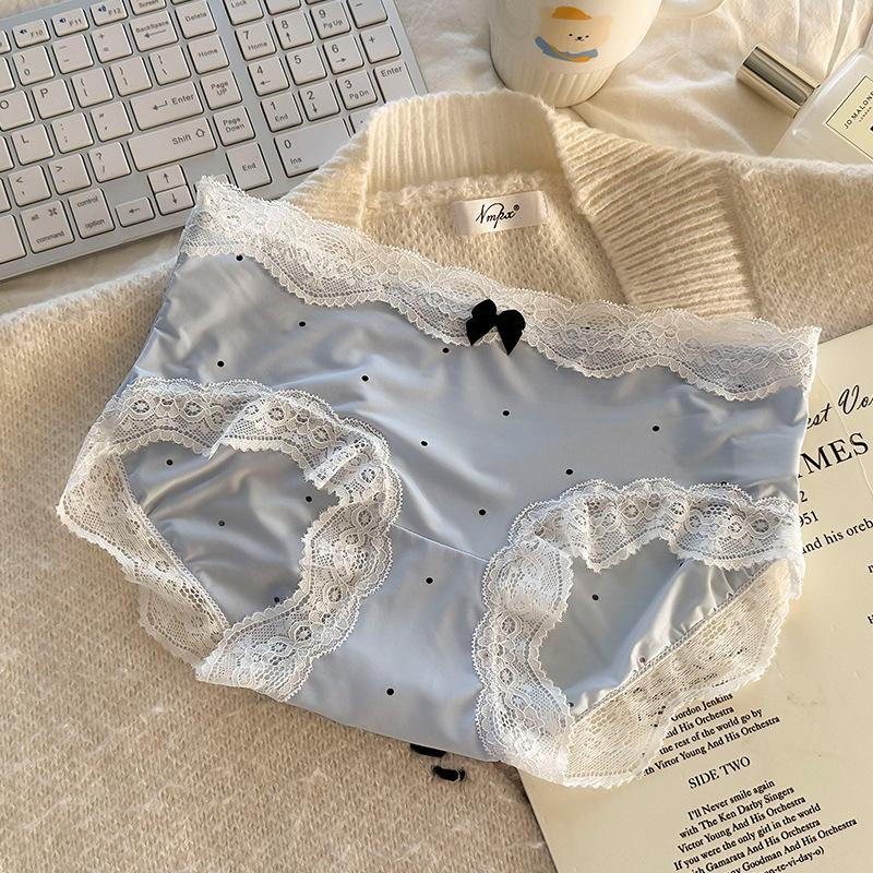 Lace Ice Silk Underwear Panties for Girls Women Pure Cotton Crotch Bowknot Ladies Briefs