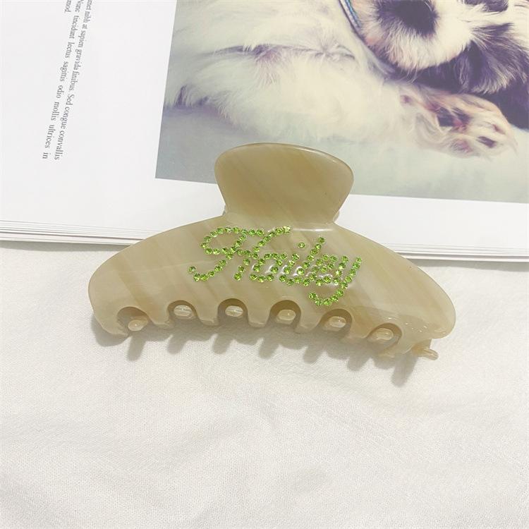 Custom Logo Women Hair Decorative Accessories Catch Hair Large Shark Clip Word Rhinestone Letter Acetic Acid Hair Clips