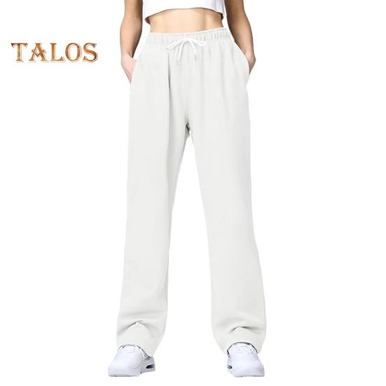 Spodnie damskie Średni stan Elastyczna talia Regulowane ściągacze Długie spodnie Jednolity kolor Proste szerokie nogawki Spodnie sportowe na jesień i zimę
