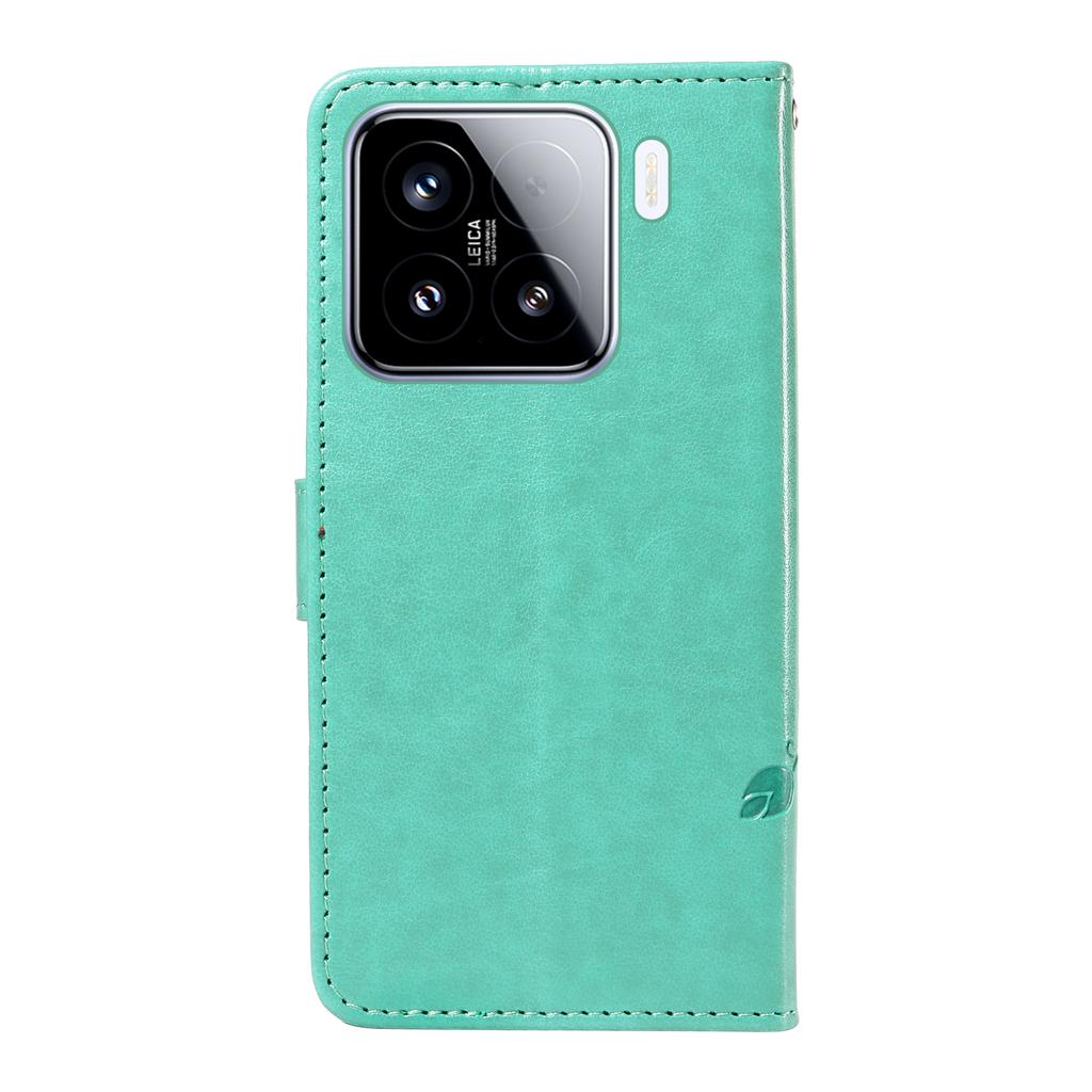 For Xiaomi 15 PU Leather Cases Flower Pattern Wallet Stand Phone Cover with Strap