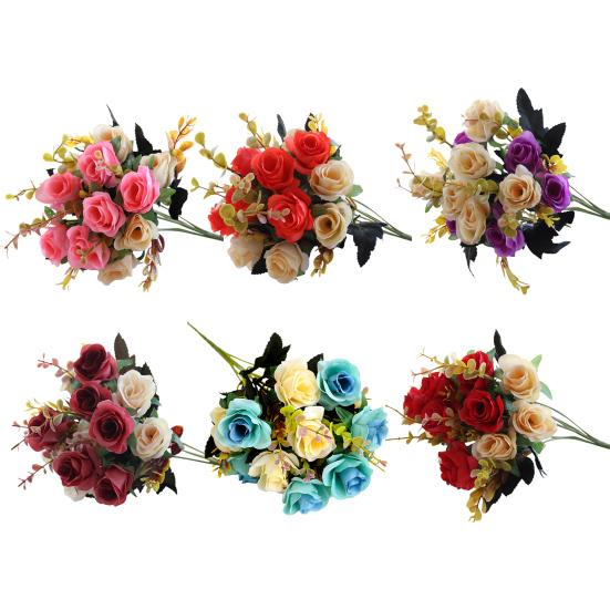 6 Forks 12 Heads Simulated Roses Bright Colors Realistic Appearance Artificial Flowers Photo Props Home Decor