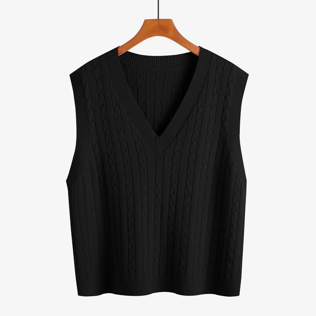 Women's Plus Size Cable Knit V-Neck Cardigan Vest for Autumn and Winter