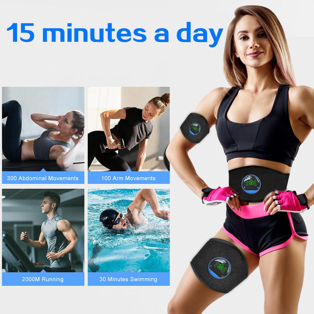 EMS Muscle Stimulator USB Rechargeable Abdominal Training Belt Adjustable Ab Workout Equipment LED Display for Fitness Exercise
