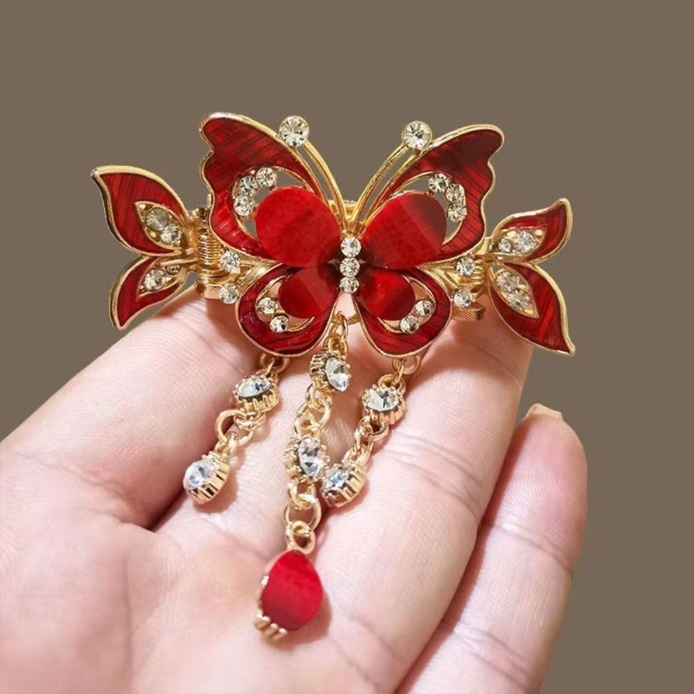 Ethnic Style Rhinestone Butterfly Hairpin Elegant Design Zircon Butterfly Hairpin  Hair Jewelry