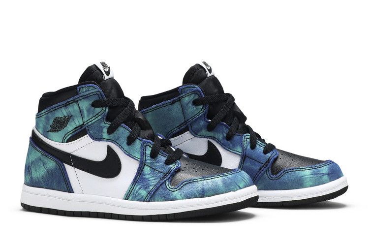 Kids' Sneakers Jordan 1 Retro High Tie Dye (TD) White/Black-Aurora Green