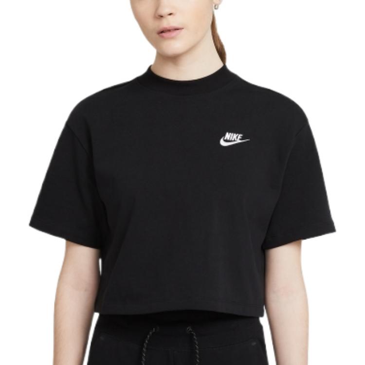 Nike Womens Contrast Color Logo Print Solid Short Sleeve Sports T-Shirt Women Tops Black CJ3758-011