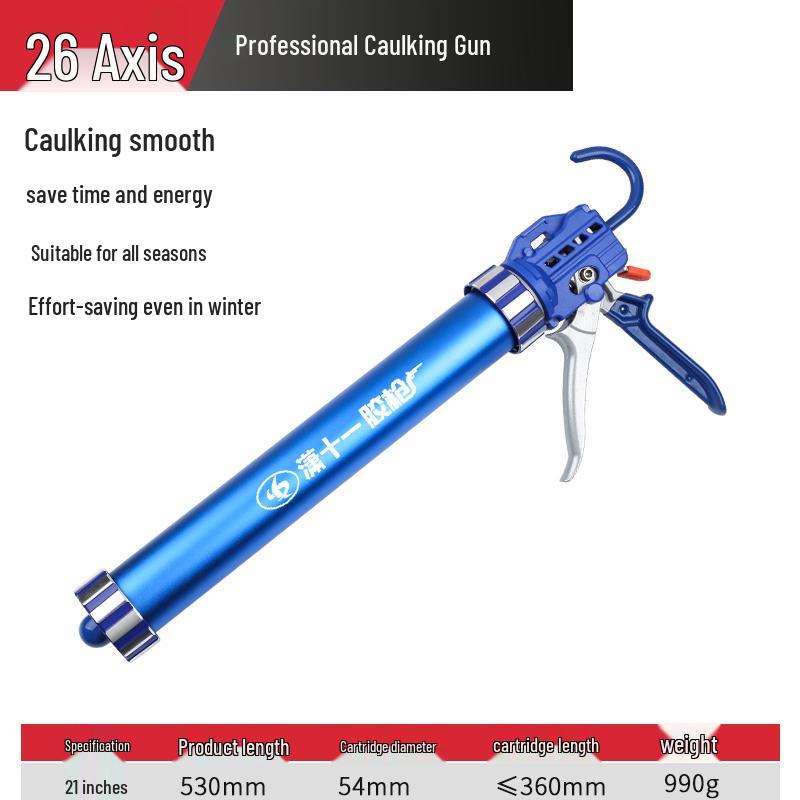 26-Bearing Dual-Use Adhesive and Caulking Gun: Automatic Glue Release, Labor-Saving Design for Glass and Repair Applications.