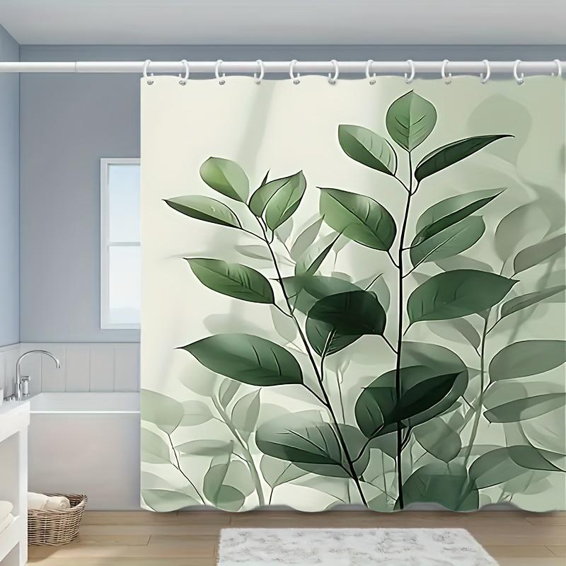 Botanischer Duschvorhang mit Blattdesign - Grün Polyester Badezimmerdekor mit Haken, Erhältlich in mehreren Größen, Nur Handwäsche