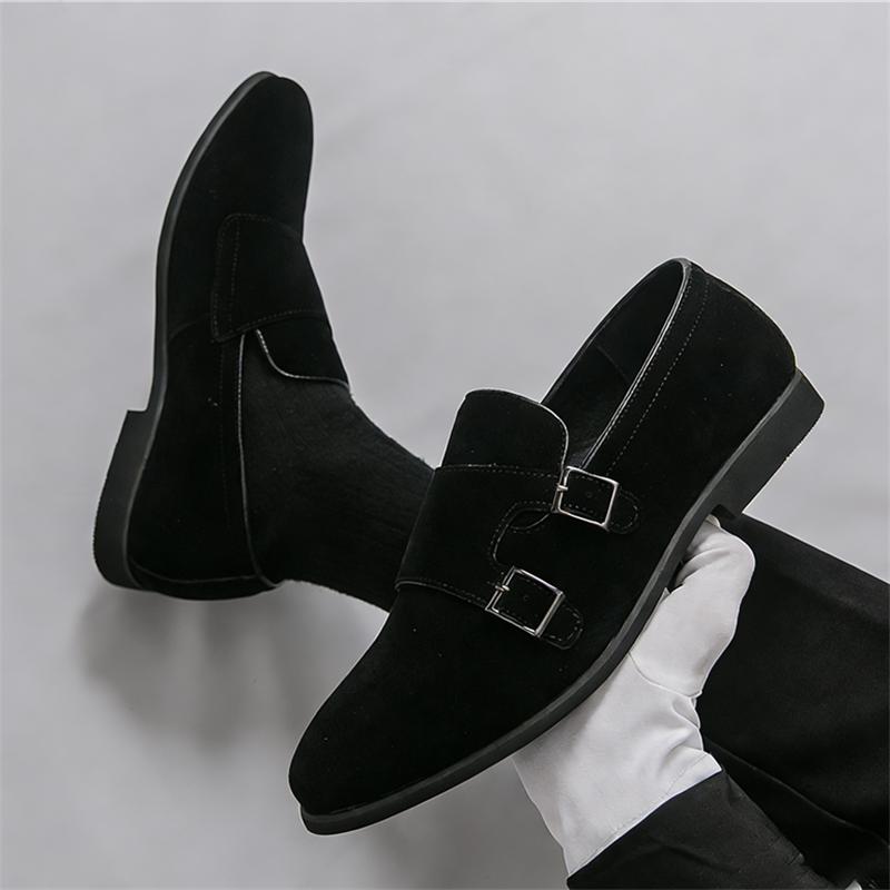 Trend New Black Brown Monk Strap Loafers New Men's Suede Patent Leather Shoes Designer Formal Wedding Dress Homecoming Footwear