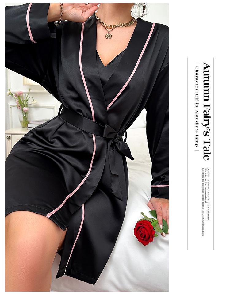Summer Ice Silk Women's Mid-Length Thin Tie-Up Fashion Robe