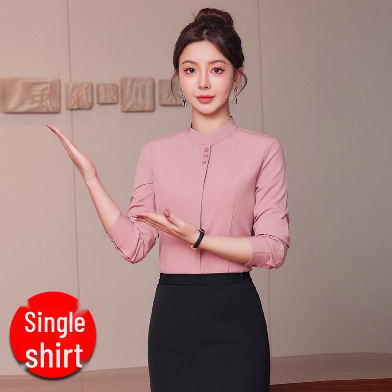 

Женская розовая профессиональная рубашка с длинным рукавом для работы на ресепшене и салонной одежды XXXL