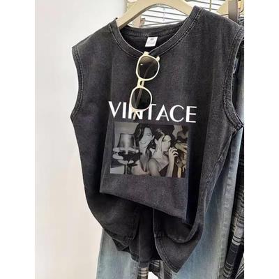 Retro Trend Verwaschenes Altes Weste T-Shirt Damen Locker Trendy Marke Ärmellose Weste Kleidung Pas Normal Studios Radfahren