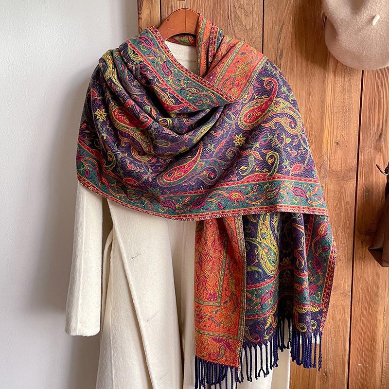 Fashion Ethnic Style Women Paisley Jacquard Scarf Thick Cashmere Classic Tassel Shawl Warm Neck Winter Wrap Pashmina Floral