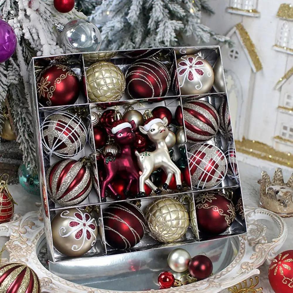 Plastic Christmas Ball Pendant Round Ball Colored Ball Christmas Tree Decoration Painted Christmas Party Decoration