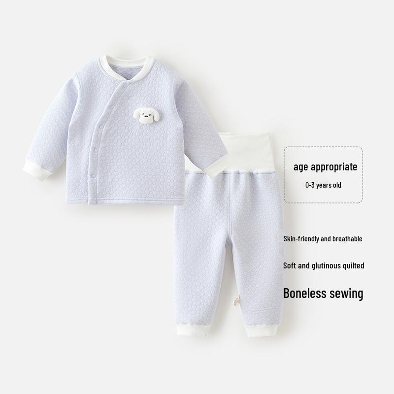 Infant Quilted Winter Set: Baby Warm Underwear with Split Clothes, Autumn Pants & Shirts