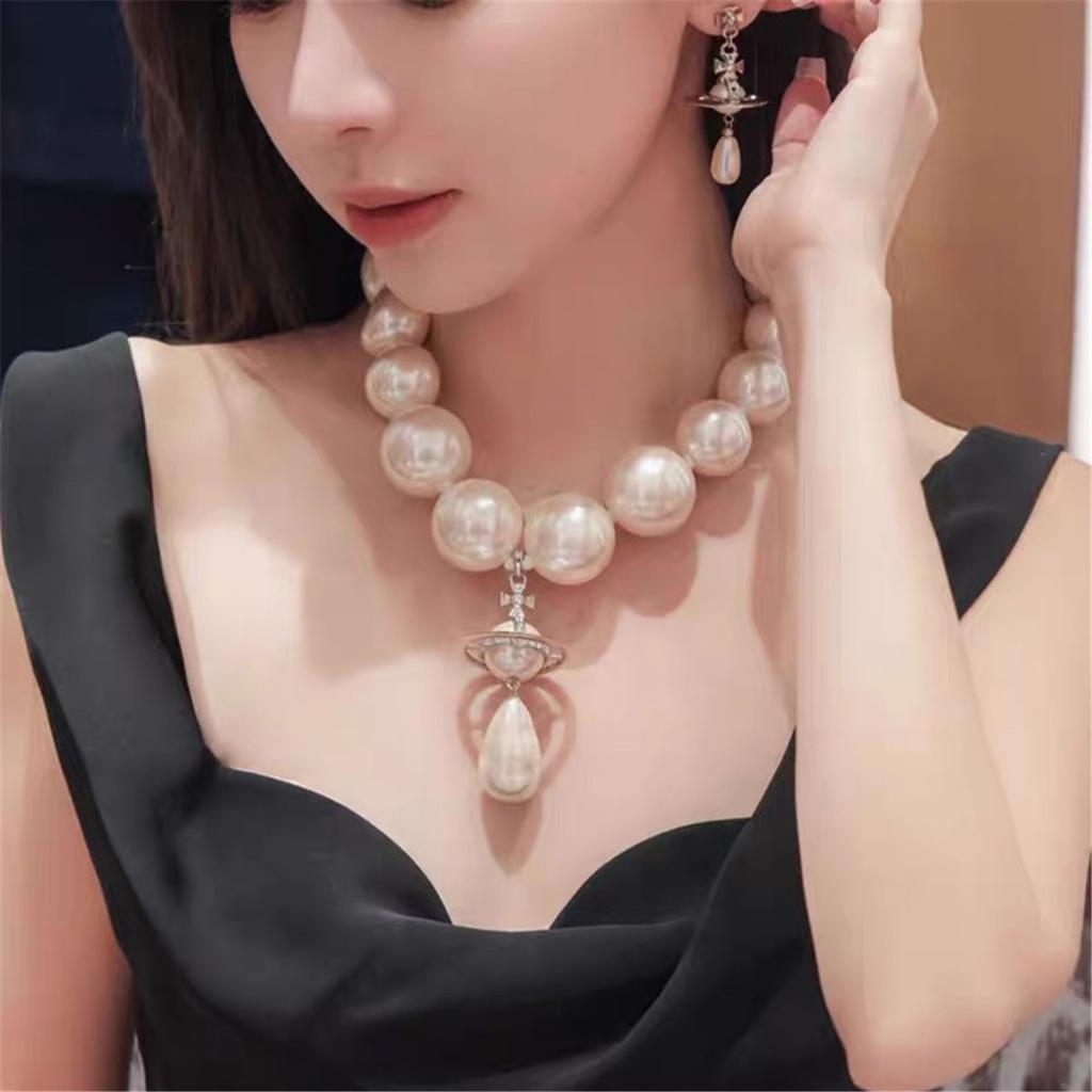 Tooxika Exaggerated Three-dimensional Saturn Baroque Water Drop Pearl Pendant Necklace Light Luxury Temperament Jumper Chain For Women